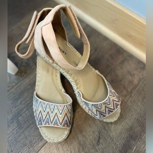 Rockport Marah Ankle Espadrille Chevron Wedge Peep Toe 8M